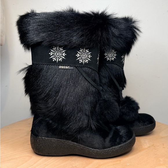 NWOT Oscar Sport real GOAT FUR Apres Ski Black Boots Size 7 US 38 EU - Picture 3 of 9